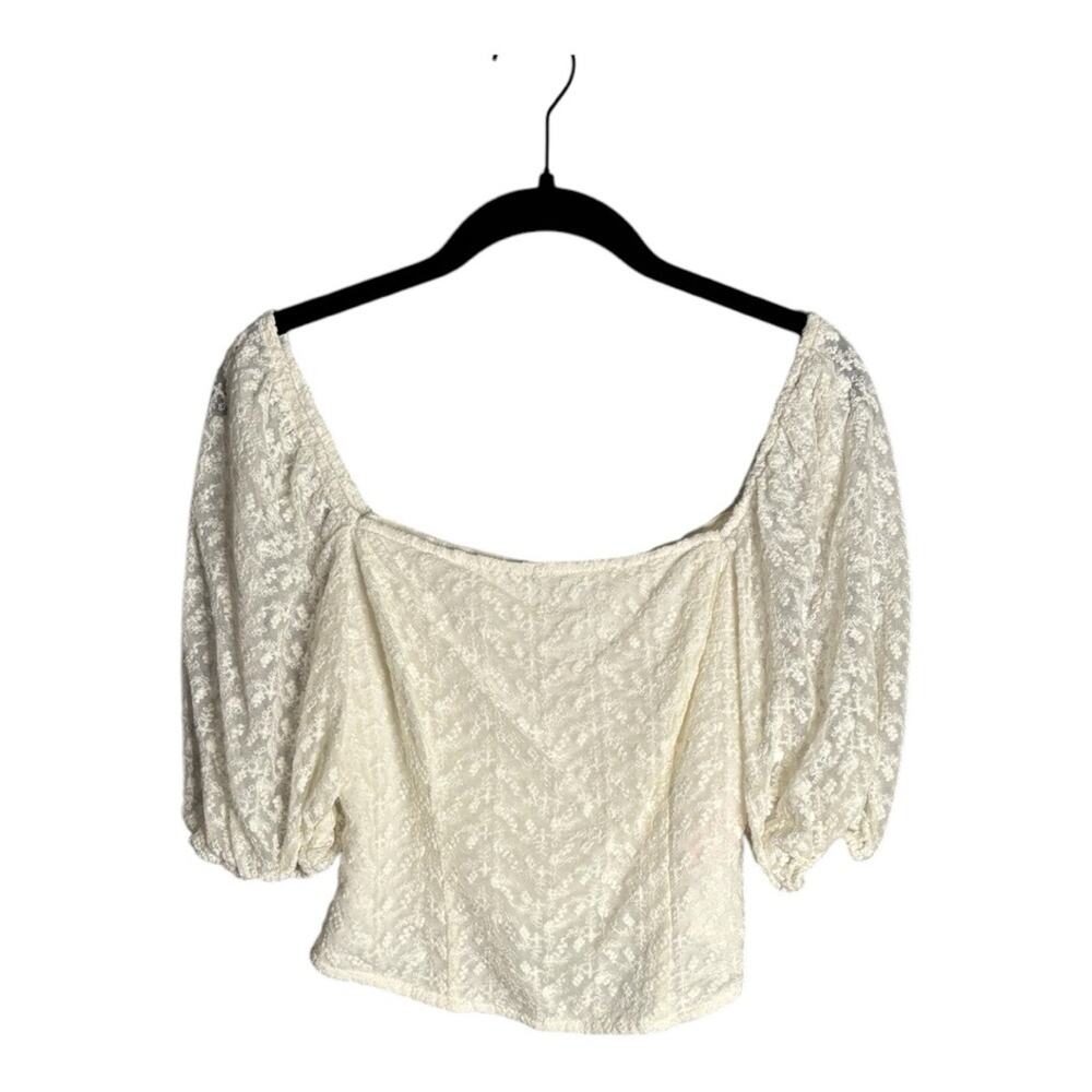 Louna White Lace Puff Sleeve Top With Square Neckline Medium